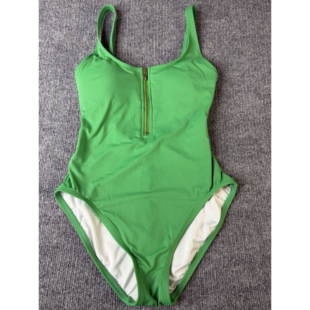 Michael Kors Green One Piece Swimsuit Size 6 Gold Zip‎ Front Scoop Neck